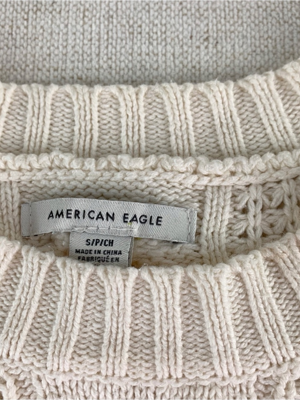 American Eagle Outfitters women's long sleeve Cream Cable Knit Sweater size S - Picture 9 of 9